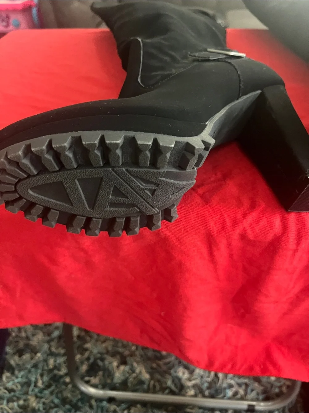 Women's Black Over-the-Knee Buckle Block Heel Boots